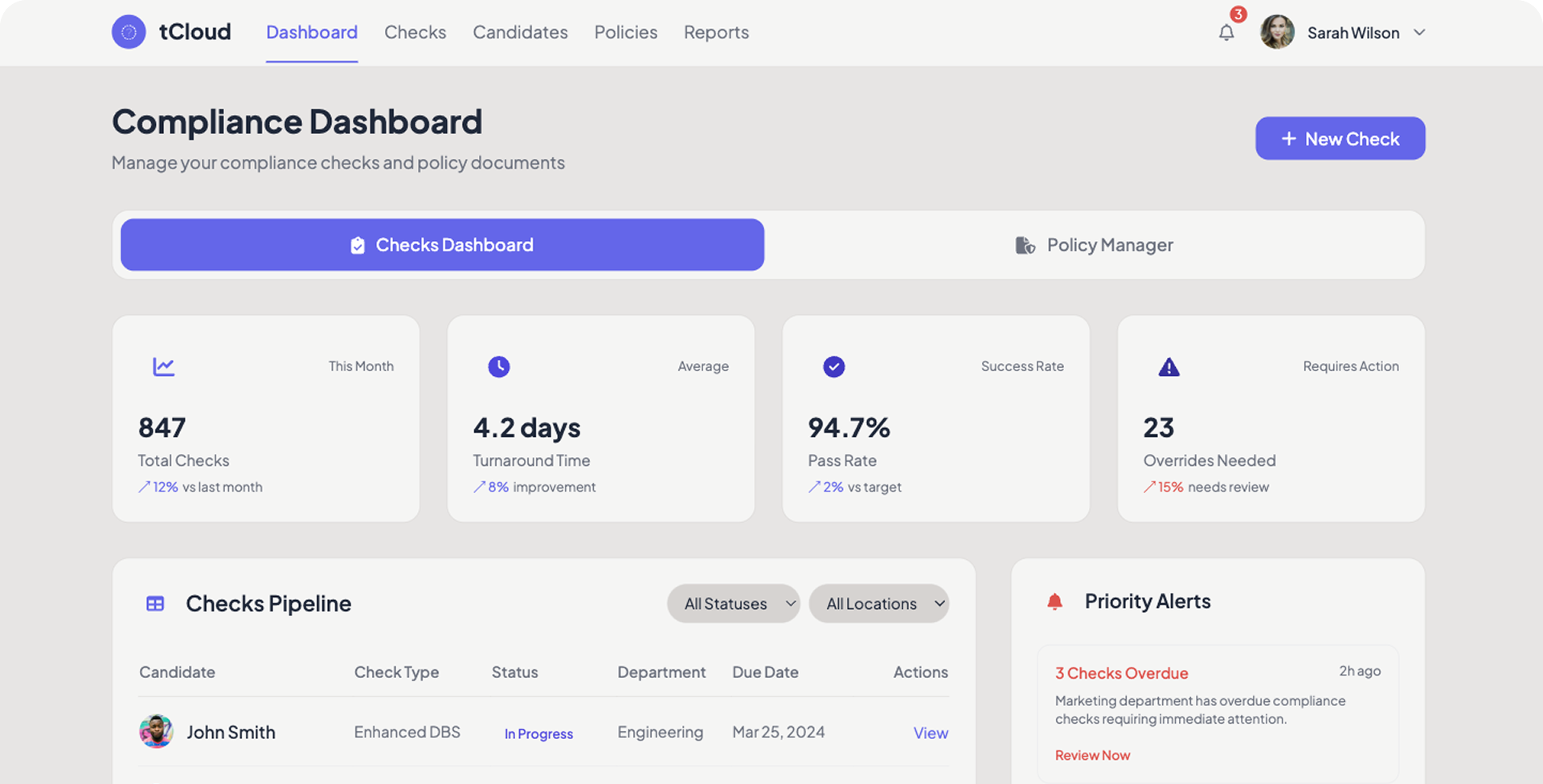 TalentClouds compliance dashboard for employers